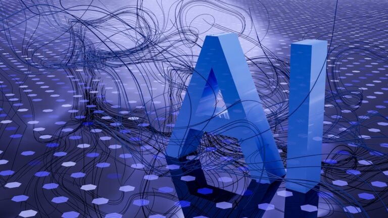 3D rendered ai text on dark digital background