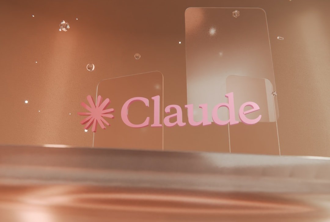 Pink claude logo on a translucent surface with bokeh background